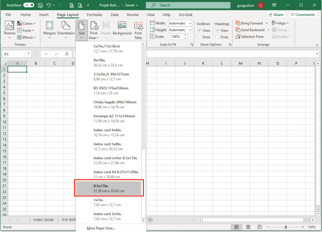 F4 Size paper in excel
